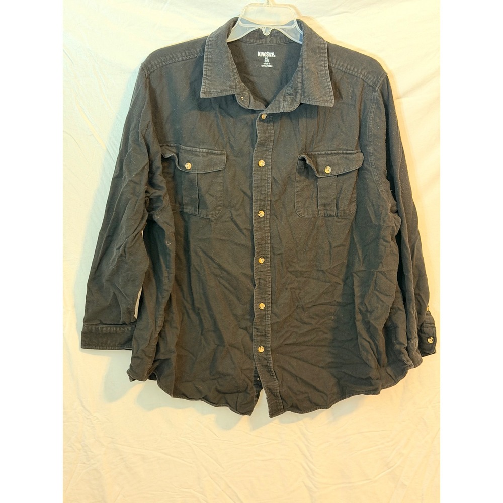 KingSize Mens 3XL Big Black Cotton Flannel Long Sleeve Button Down Utility Shirt